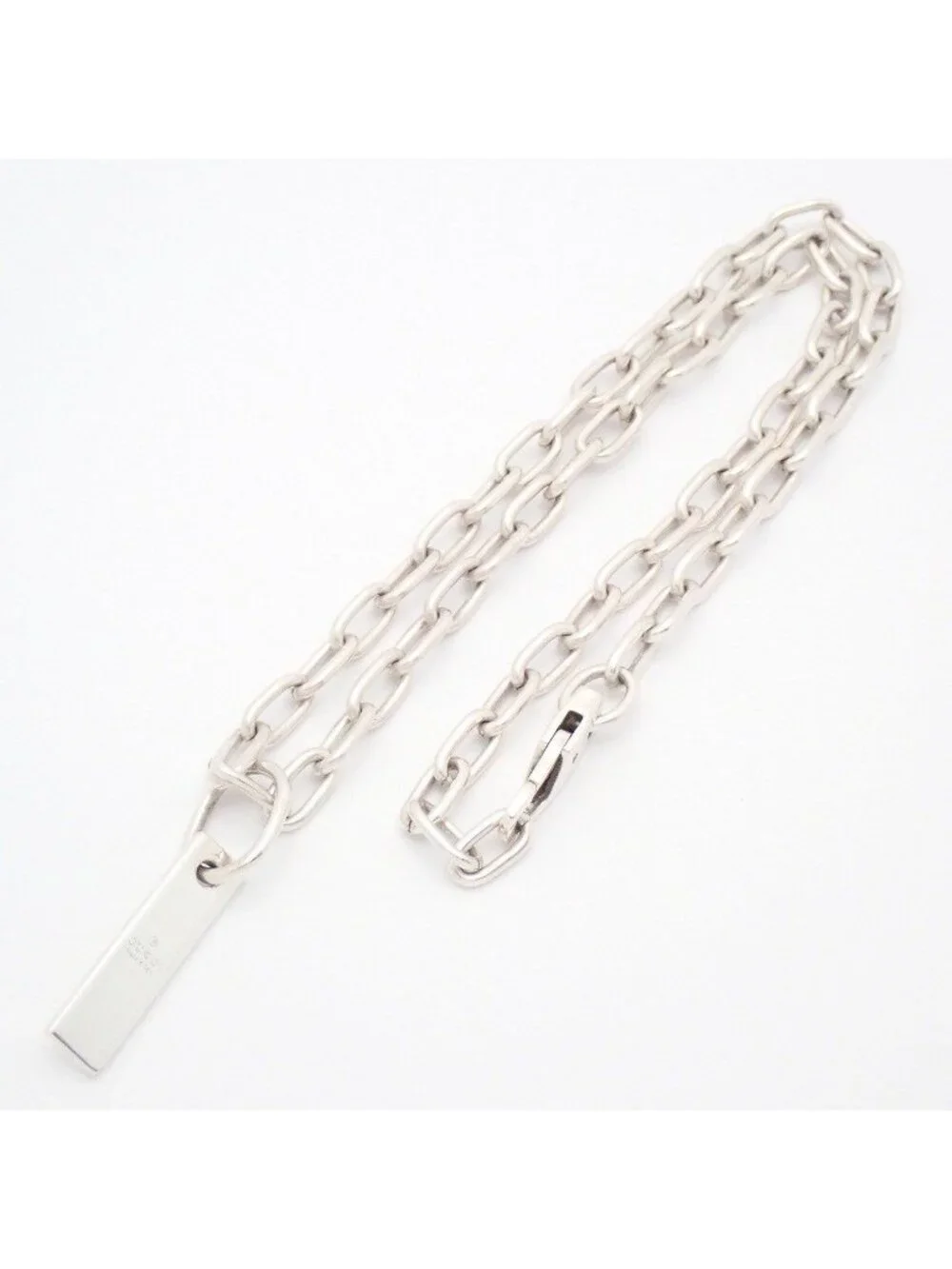 Gucci Plate Top Oval Chain Link Necklace 925 Sterling Silver